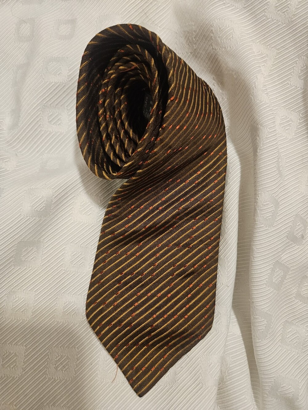 Barneys New York Tie Brown Tan Red Silk Wool Blend Necktie Vintage Made In Italy